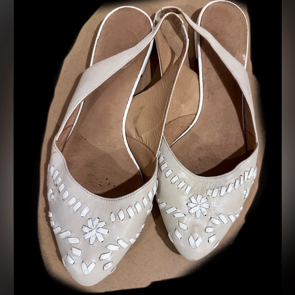 Jack Rogers Rory Cream Slingback Flat Point Toe Shoes Sz 10